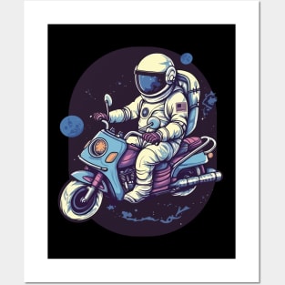 Astronaut Riding A Motorbike In Space Posters and Art